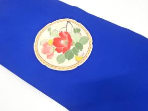 作家物　塩瀬　手描友禅　椿模様　名古屋帯